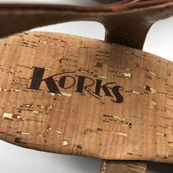 Korks Brown Cork Dawson Wedge Sandals Ankle Strap & Bow Faux Leather 11 M - Picture 6 of 7